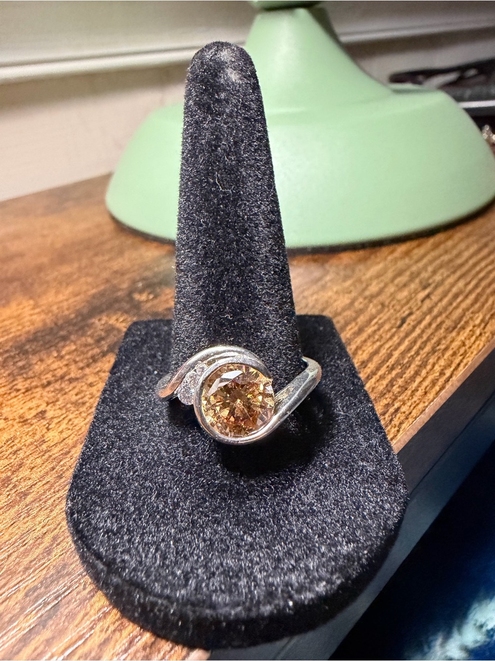 Sterling Silver Swirl Ring with Champagne Center Stone
